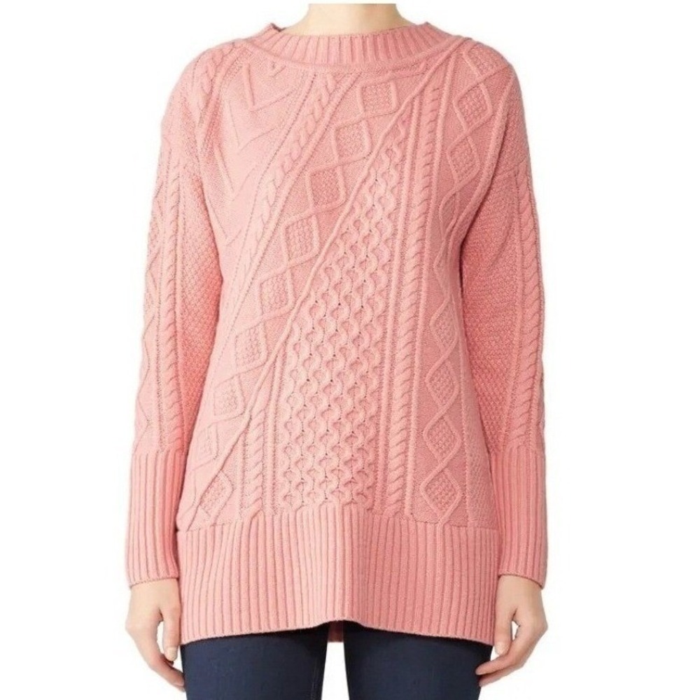 J.‎ Crew Pink Cable Knit Sweater Womens XXS Wool Blend Tunic Longline EUC Blush